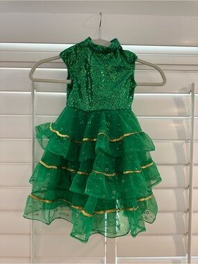 Source Unknown Green Sequin Tiered Dance Costume